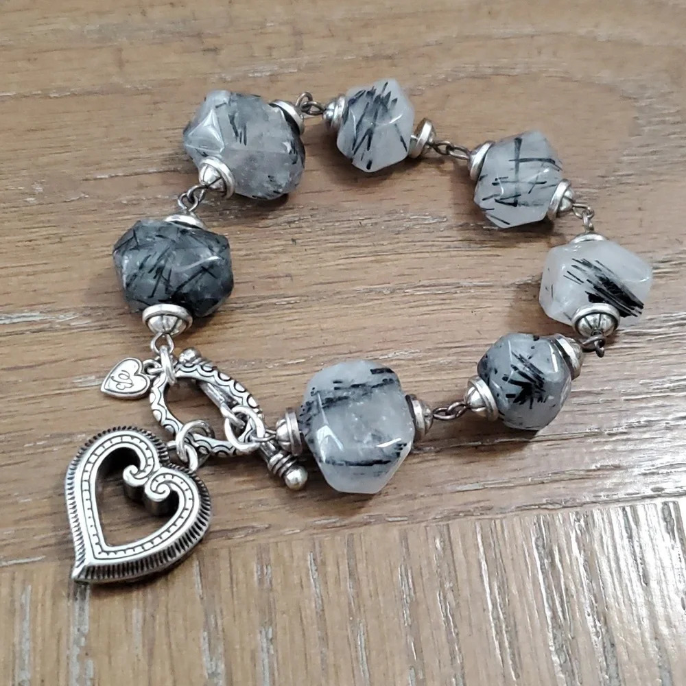 Brighton Black-and-White Tourmalinated Quartz Bracelet with Heart Toggle